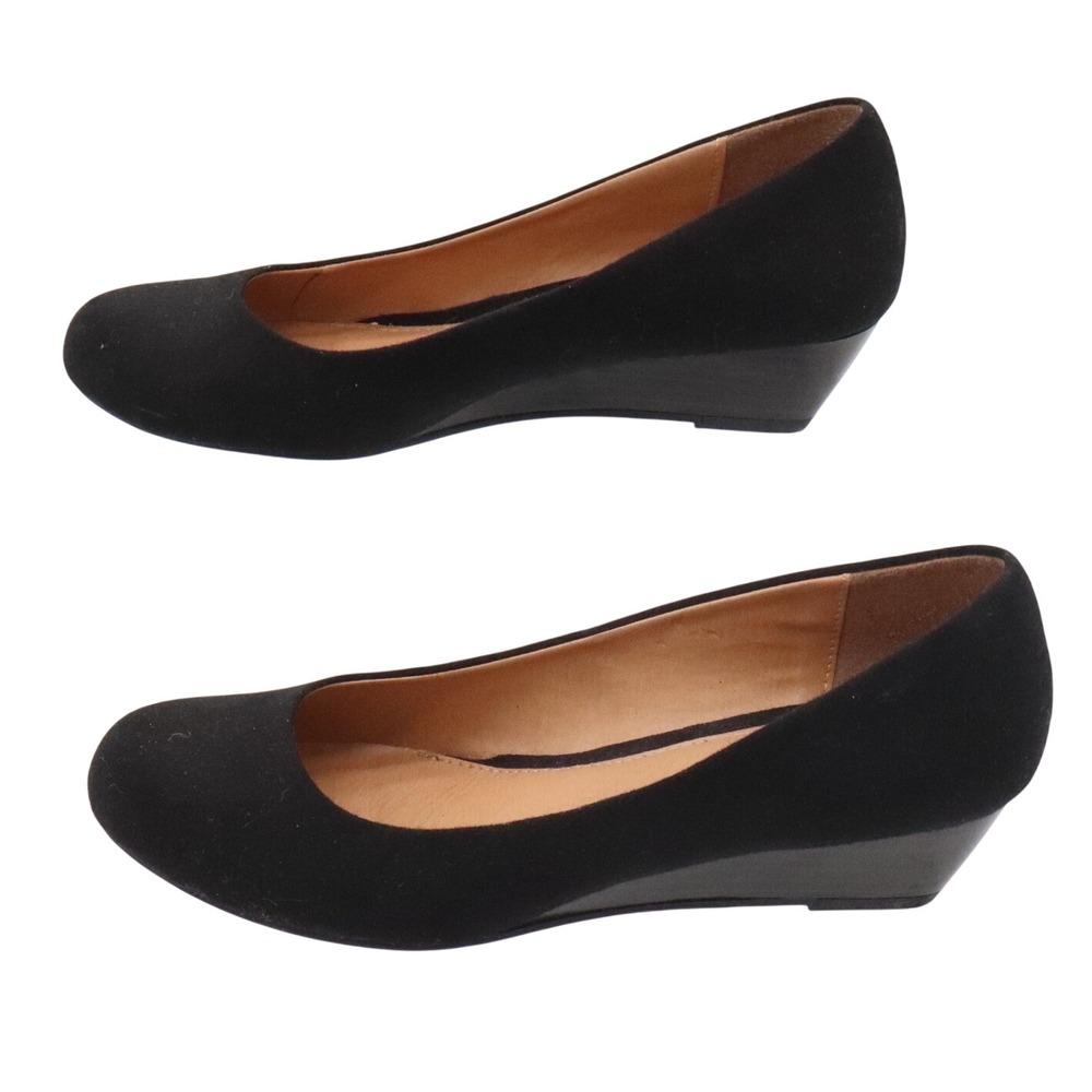 CL by Laundry Shoes Womens 6M Wedge Pump Black Faux Suede Low Heel Like New